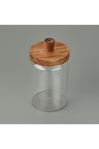 MİEN Mien Acacia Glass Jar with Lid - Brown / Transparent - 700 ml