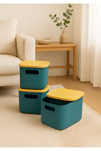 HOMİNG Homing Set of 3 Green Lid Jewelry Makeup Bathroom Organizer Box 6.2 Lt