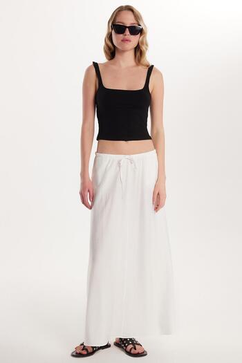 Tudors Women's Standard Fit Elastic Waist Tie Ecru Skirt