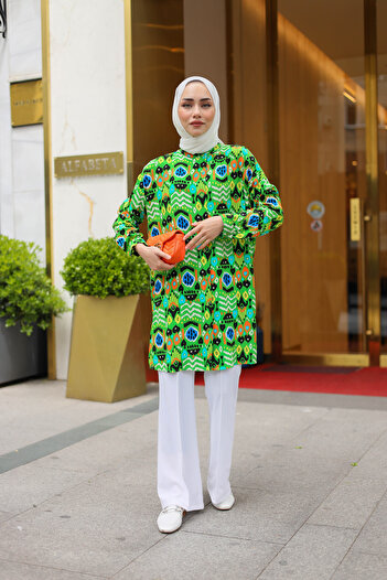 Lamazi Veil Ethnic Pattern Button Hijab Women's Shirt