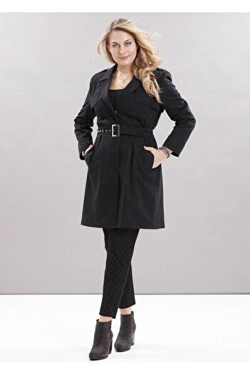 EVEN plus size Siyah Büyük Beden Büyük Beden Trençkot