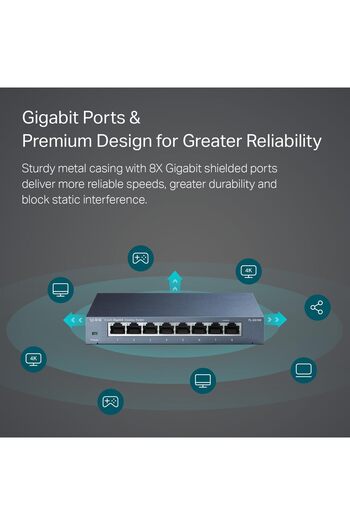 TP-LINK 8 Port Gigabit Ethernet Network Switch - Ethernet Splitter | Plug & Play | Fanless | Sturdy