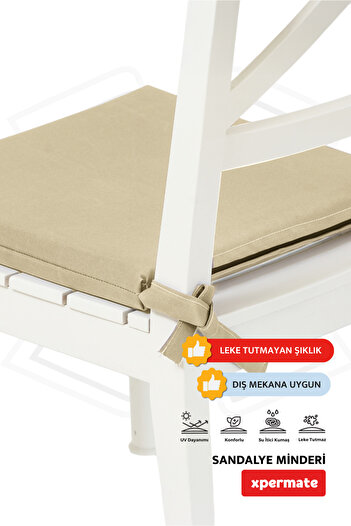XPERMATE Fermuarlı Sandalye Minderi Su İtici Kumaş 40x40 cm Sünger Sandalye Minderi Bağcıklı Bej