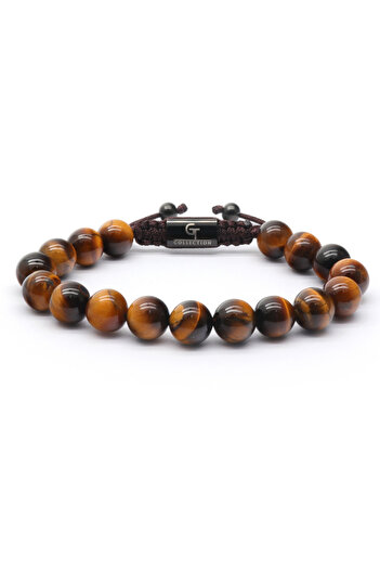 GT Collection GT Collection Single Bead Men's Bracelet with TIGER EYE Energy Stones One Size & Adjustable Cord