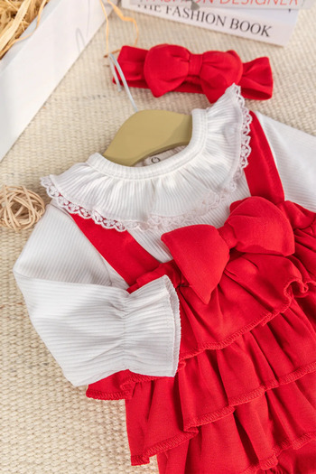 Babymod Fırfır Yakalı 100% Pamuk Kız Bebek Elbise Tulum