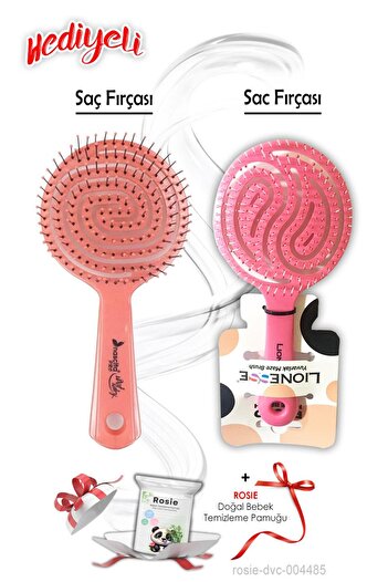Tarko Hair Brush Round Pink and Three-Dimensional Oval Hair Brush Pink Rosie Gift