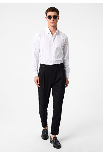 Antioch Black High Waist (BOYFREND) Pleated Fabric Trousers
