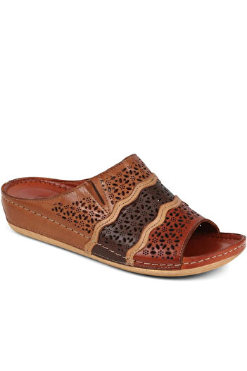 İNZE AYAKKABI Multicolored Genuine Leather Slippers - Model Name Solina