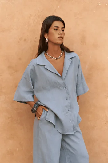 BOHEMAİ Baron Blue Linen Shirt Pants Suit