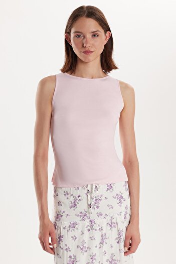 Tudors Kadın Modal Kumaş Slim Fit Dar Kesim Bisiklet Yaka Düz Basic Pembe Bluz