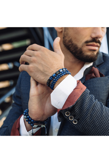 GT Collection Pánský náramek GT Collection s dvojitými korálky a energetickými kameny LAPIS LAZULI, univerzální velikost a nastavitelná šňůrka