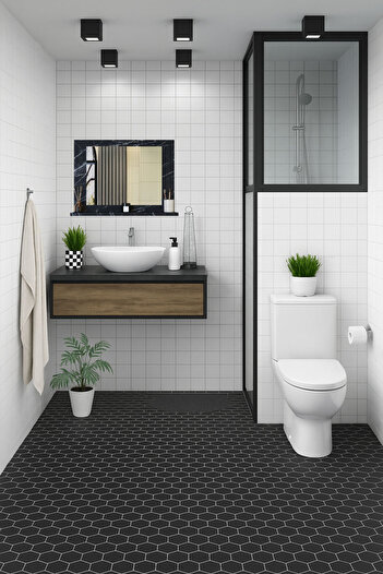 Teknor Yakut Stil 60x45 Siyah Raflı Banyo Aynası