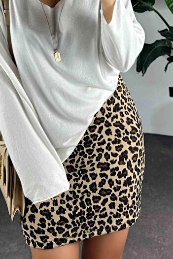 QİMYA BUTİK Fusta mini de damă din plasă de oțel cu talie elastică cu model leopard