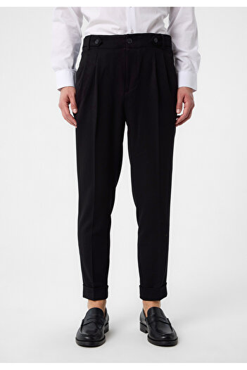 Antioch Black High Waist (BOYFREND) Pleated Fabric Trousers
