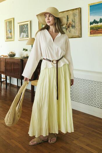 KADRİYE BAŞTÜRK Nora Pleated Skirt Lemon Yellow