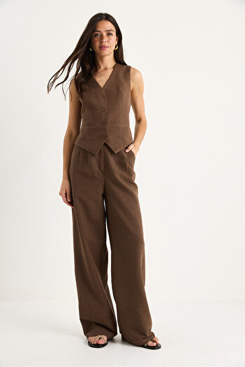 Bianco Lucci Women Linen Vest High Waist Pants Suit Bottom-Top 9257 60281047