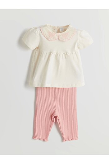 LC Waikiki Lcw Baby Beige Cotton Baby Girl Blouse and Capri Leggings 2-Pack