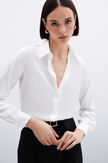 Sateen Saten Gömlek - Ekru