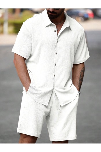 YNGMENCLASS Breathe Textured Comfortable Shorts Shirt Set