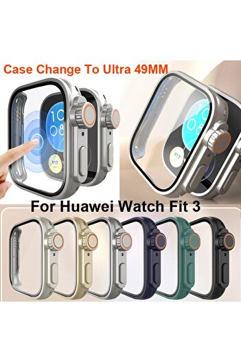 REDz Accessories Case With Screen Protector, Glass For Huawei Watch Fit 3, Ultra Watch Look, Rose-gold