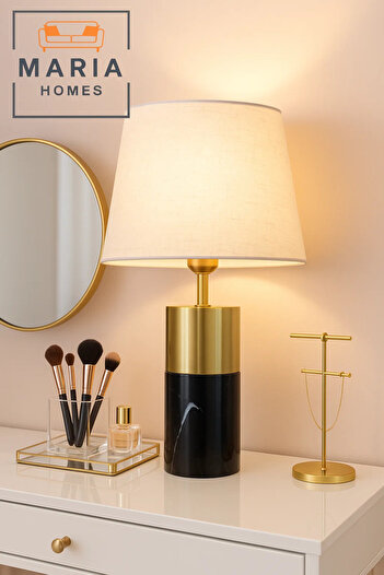 MARIA HOMES Black Marble and Gold Accent Table Lamp