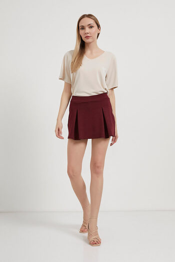 Arma Life Fusta mini pantaloni scurți burgundy plisată de vară elastică pentru femei