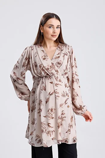 KATLİN MATERNİTY WEAR Maternity Floral Pattern Lined Chiffon Tunic