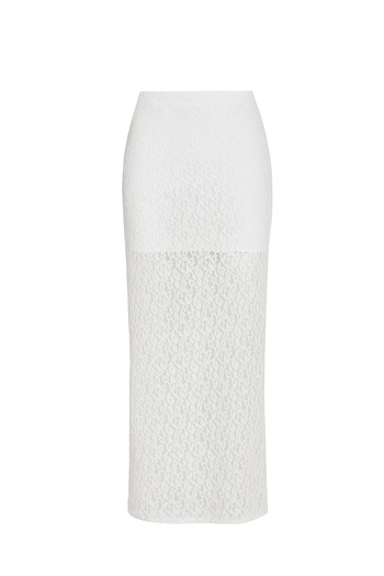 VAGGON Women's White Lace Embroidered Lined Maxi Skirt V00007-B