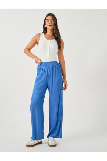 Take Two By Styli Women Blue Solid Elastic Waistband Wide Leg Pants