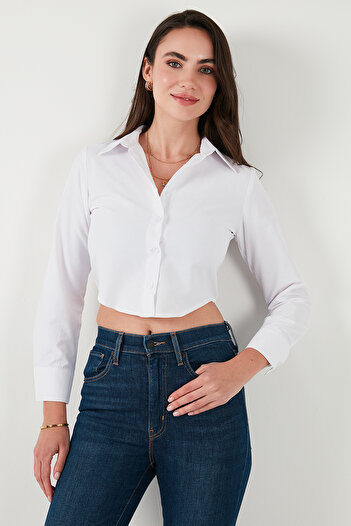 Lela Βαμβακερό μείγμα Slim Fit Μακρυμάνικο Crop Πουκάμισο 6777336