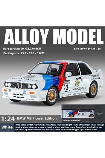 Choice white box 1:24 M3 E30 1988 Mpower Floral Version Alloy Diecast Painting Car Model Sound Light Privat