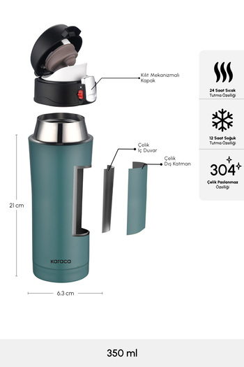 Karaca Pluton Steel Leakproof Thermos 350 ml Green