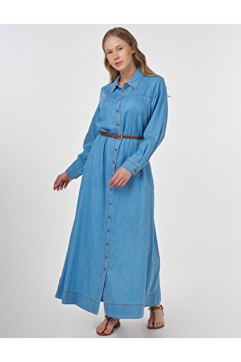 Kayra Lyocell Dress with Belt Detail Ice Blue