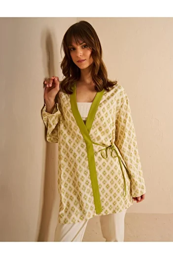 KYR Patterned Viscose Linen Kimono Khaki