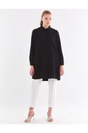 Kayra Kyr Metal Buttoned Baby Collar Tunic Black