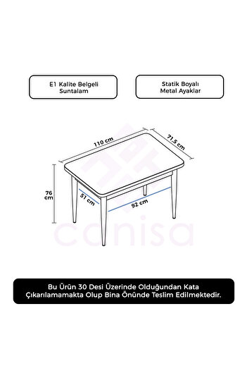 Canisa Concept Nil Serisi 70x110 Sabit Beyaz Mutfak Masası