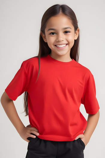 FYK KİDS Girl's Round Neck Combed T-Shirt