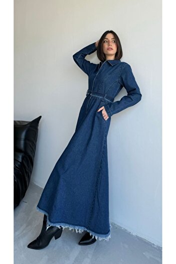 Suede Style 8938 - Rochie lungă, confortabilă și elegantă pentru femei, cu jumătate de fermoar