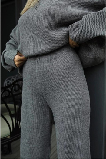 NZL TEKSTİL Dgn's Zipper Detail Trophy 2-Piece Oversized Sweater-Pants Suit