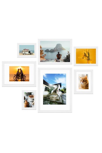 DELPI Set of 7 Photo Frames, MDF, Versatile Design, Wall Mounted or Freestanding, White