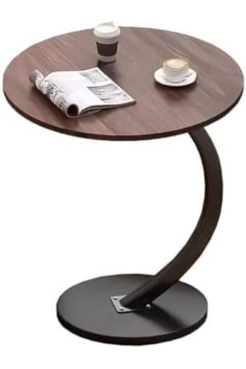 SKY TOUCH SKY-TOUCH C Shaped End Table: Couch Side Table with Metal Frame Round Wood Tray Table Walnut & Black