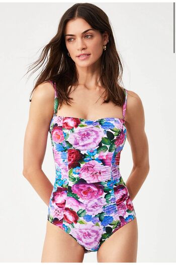 Kom Fio Draped Patterned Strapless Swimsuit