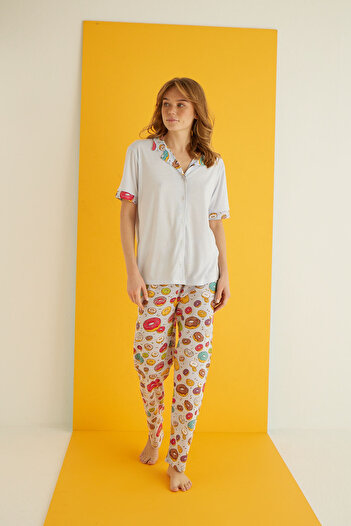 ELİTOL Viscose Buttoned Pajama Set