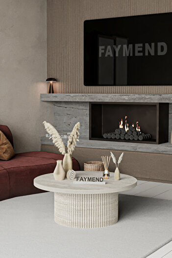 FAYMEND KOOKY Modern Yuvarlak Traverten Ahşap Orta