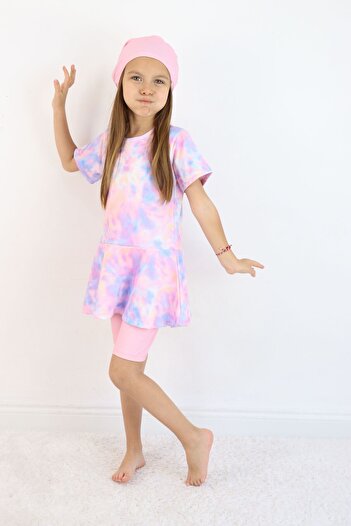 Harika KIDS Girl's Crew Neck Skirted Swimsuit and Leggings Bonnet Included.