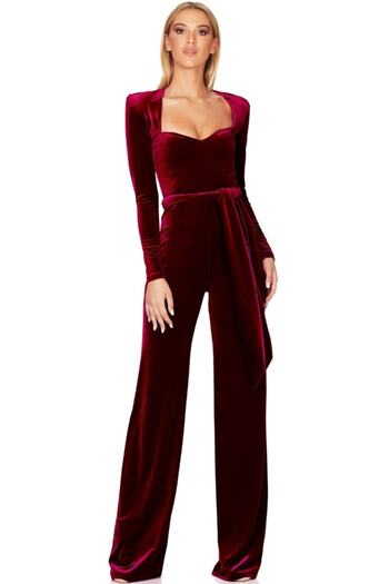 hilaltrendd Fashion Hanife Heart Collar Velvet Jumpsuit