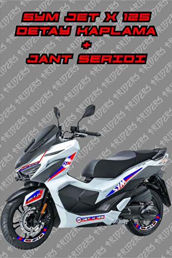 TRİDERS Autocolant de detaliu pentru carenaj Sym Jet X 125 + set de benzi pentru jante (imprimare folie turnată cu conducte de aer + laminare)