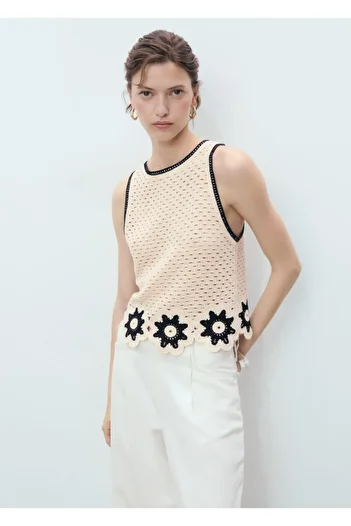 MANGO Woman Crochet Blouse with Floral Details