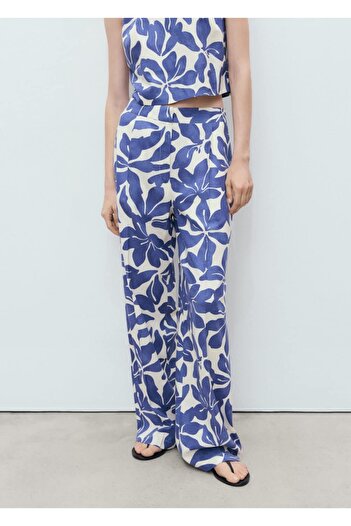 MANGO Woman Floral Patterned Straight Cut Pants