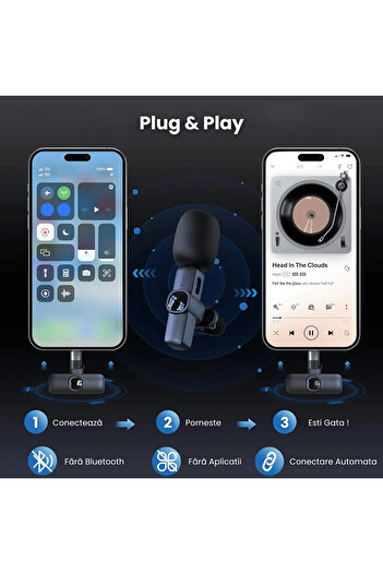HASEPE Set 2 microfoane wireless Lavalier HASEPE, compatibile cu iPhone, Android, iPad, Plug & Play
